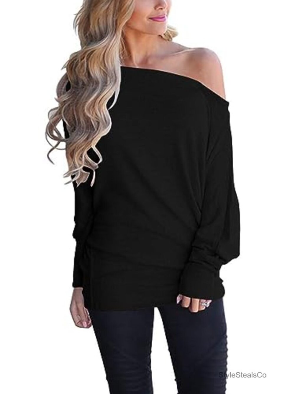 Women's Long Sleeve Off Shoulder Tunic Top Oversized Batwing Blouse
